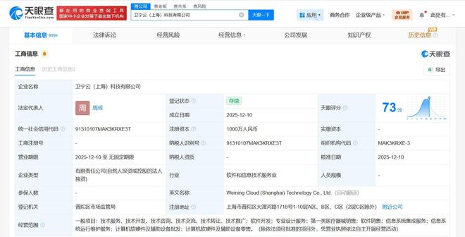 衛寧健康成立衛寧云科技公司，注冊資本1000萬加碼數字醫療
